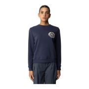 Elisabetta Franchi Bomull crewneck sweatshirt med logobroderi Blue, Da...