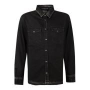 Don The Fuller Svart denimskjorta med vatten-effektstreck Black, Herr