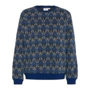 Saint Tropez Haraldasz Sweatshirt med Fint Mönster Blue, Dam