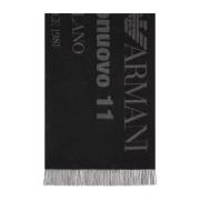 Emporio Armani Svart dubbelsidig ullsjal med jacquardlogo Black, Unise...