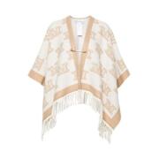 Max Mara Monogrammönstrad Cape med Broschdetalj Beige, Dam