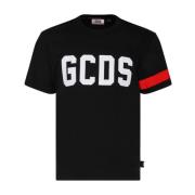 Gcds Svart T-shirt med Logotryck och Röd Randig Kant Black, Herr