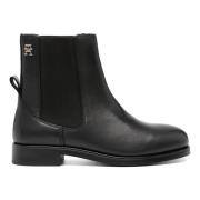 Tommy Hilfiger Svarta Läder Ankelboots Black, Dam