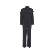 Second Female Svart Skjorta-Stil Jumpsuit med Midjebälte Black, Dam