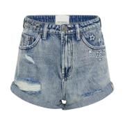 One Teaspoon Högmidjade denim shorts med nitar Blue, Dam