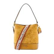 Manila Grace Mocka bucket bag med jacquardrem Yellow, Dam