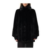 Patrizia Pepe Svart Shearling Dragkedja Kappa Black, Dam