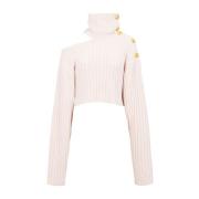 Balmain Turtlenecktröja med Signaturknappsdetalj Pink, Dam