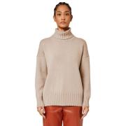 Alpha Studio Kashmir Turtleneck med ribbstickad brodyr Beige, Dam