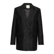 My Essential Wardrobe Svart Blazer med V-Hals och Knappar Black, Dam