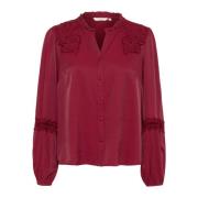 Cream Granatäpple Blus med Broderade Detaljer Red, Dam