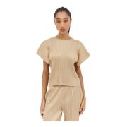 Issey Miyake Veckad Crewneck Topp Beige, Dam