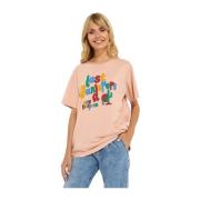 One Teaspoon Rosa Oversized T-shirt med Tryck Pink, Dam