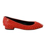 Philipp Plein Studded Ballerina Flats i Rött Red, Dam