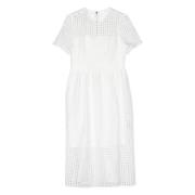 DKNY Spets Juvel Hals Midi Klänning Beige White, Dam