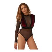 Undress Code Burgundy Mesh Ärmar Bodysuit Red, Dam