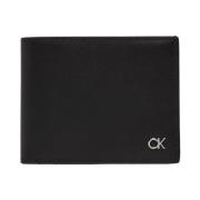 Calvin Klein Svart läderplånbok med enfärgat mönster Black, Herr