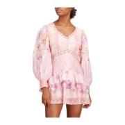 Loveshackfancy Silke Patchwork Miniklänning Pink, Dam