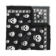 Alexander McQueen Svart Halsduk med Skull Motiv och Fransade Kanter Bl...