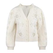 Sea NY Broderad Eyelet V-ringad Kofta White, Dam