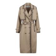 Sea NY Broderad trenchcoat med främre knappar Beige, Dam