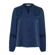 Cream Navy Blazer Skjorta med Spetsdetaljer Blue, Dam