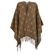 Blugirl Vändbar Logo Poncho Kamel/Vit Fransad Beige, Dam