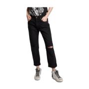 One Teaspoon Svarta Regular Fit Slitna Jeans Black, Dam