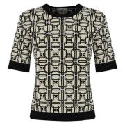 Elisabetta Franchi Kortärmad Jacquard Topp med Logotyptryck Multicolor...