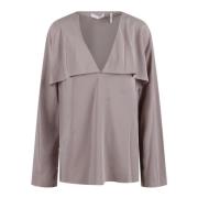 Helmut Lang Sidenscarfblus med cape-ärmar Gray, Dam