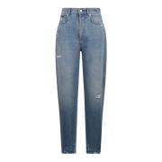 Dolce & Gabbana Högmidjade Slitna Jeans Blue, Dam