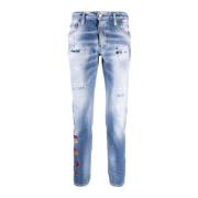 Dsquared2 Logo Print Slim-Cut Jeans Blue, Herr