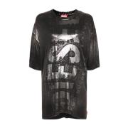 Diesel Jersey Texture Metallic Crew Neck T-shirt Black, Dam