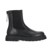 Woolrich Svarta Läder Chelsea Boots med Elastiska Insatser Black, Dam