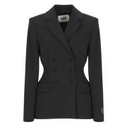 Msgm Svart Ullblandad Dubbelknäppt Blazer Black, Dam