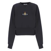 Vivienne Westwood Blå Cropped Sweatshirt med Orb Brodyr Blue, Dam