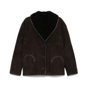 Blazé Milano Shearling Suede Panelled Coat Brown, Dam