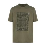 Moncler Text Print Logo T-shirt i Grön Green, Herr