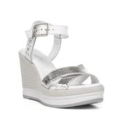 Nerogiardini Silver/Vit Lädersandal för Kvinnor White, Dam