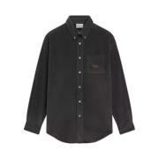 Drole de Monsieur Broderad Corduroy Skjorta med Ficka Gray, Herr