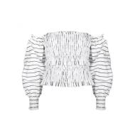 Pinko Randig off-shoulder blus med puffärmar White, Dam