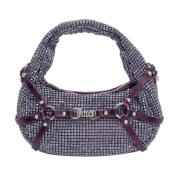 Juicy Couture Lila Hobo Handväska med Strass och Justerbar Axelrem Gra...