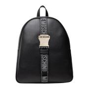 Moschino Svart Eco-läder Logodesign Ryggsäck Black, Dam