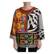 Dolce & Gabbana Barock Silkesblus med Rund Halsringning Multicolor, Da...