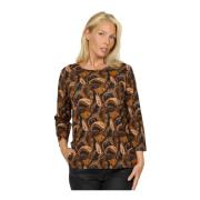 2-Biz Brun Paisley Blus 3/4 Ärmar Brown, Dam