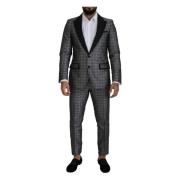 Dolce & Gabbana Elegant Silver Mönstrad Slim Fit Kostym Gray, Herr