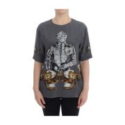 Dolce & Gabbana Grå Knight Crown Print Sidenblus Gray, Dam