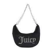 Juicy Couture Svart Sammet Axelväska med Strass Logo Black, Dam