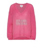 American Dreams Kristall Dröm V-ringad Pullover Rosa Pink, Dam