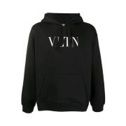 Valentino Svart Logo Hoodie med Dragsko Huva Black, Herr